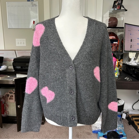 Smash + Tess Eloise Heart Heather Charcoal Combo Cardigan NWT XS/S - Picture 4 of 9